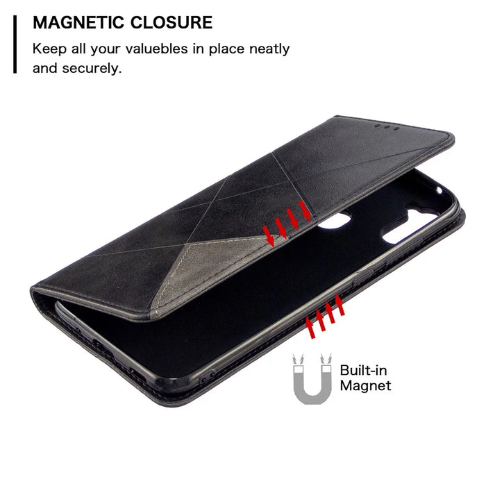 Geometric Pattern Auto-Absorbed Leather Cover with Card Slots for Samsung Galaxy A11 (EU Version) / M11 - Black - 3