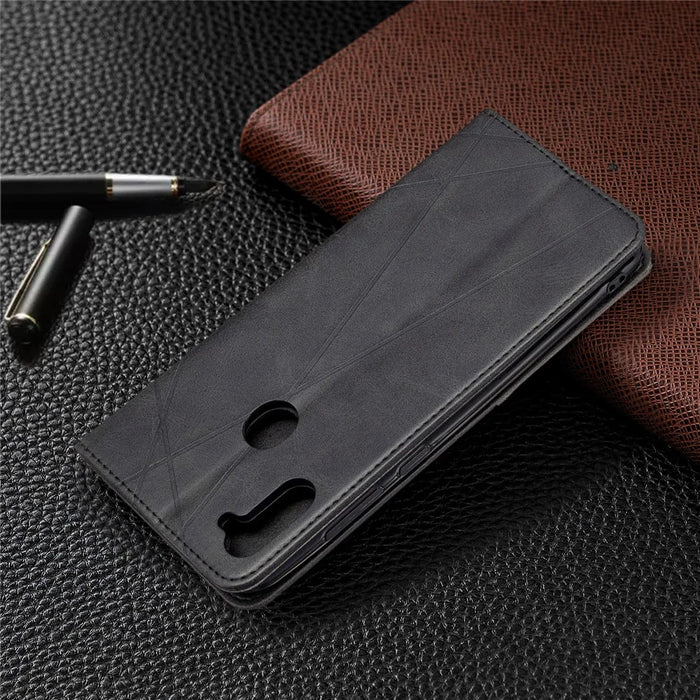 Geometric Pattern Auto-Absorbed Leather Cover with Card Slots for Samsung Galaxy A11 (EU Version) / M11 - Black - 6