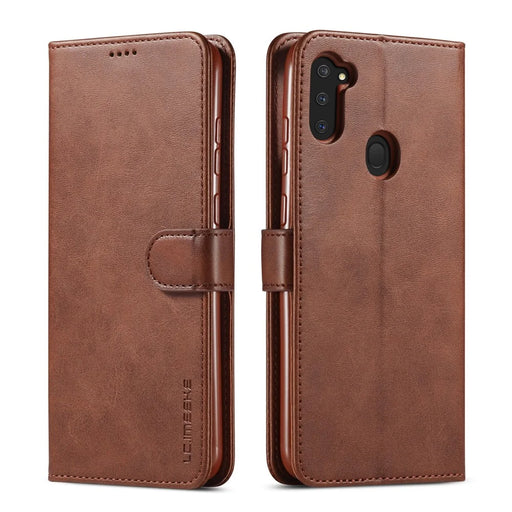 LC.IMEEKE Wallet Leather Stand Case for Samsung Galaxy A11 (EU Version)/M11 - Coffee - 1
