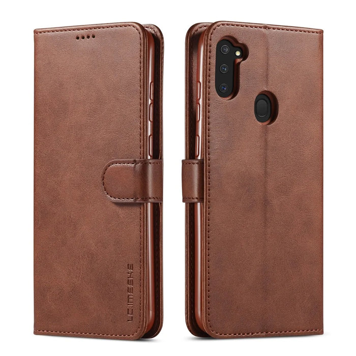 LC.IMEEKE Wallet Leather Stand Case for Samsung Galaxy A11 (EU Version)/M11 - Coffee - 1