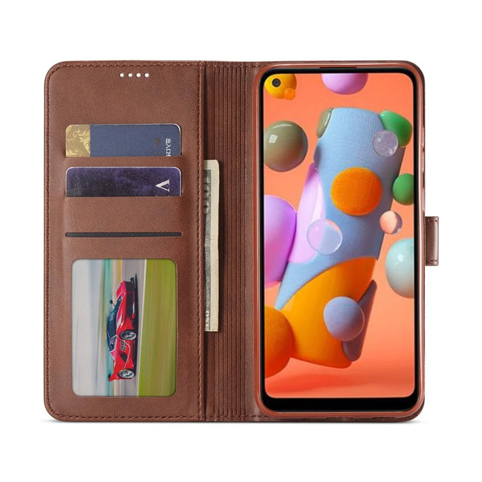 LC.IMEEKE Wallet Leather Stand Case for Samsung Galaxy A11 (EU Version)/M11 - Coffee - 4