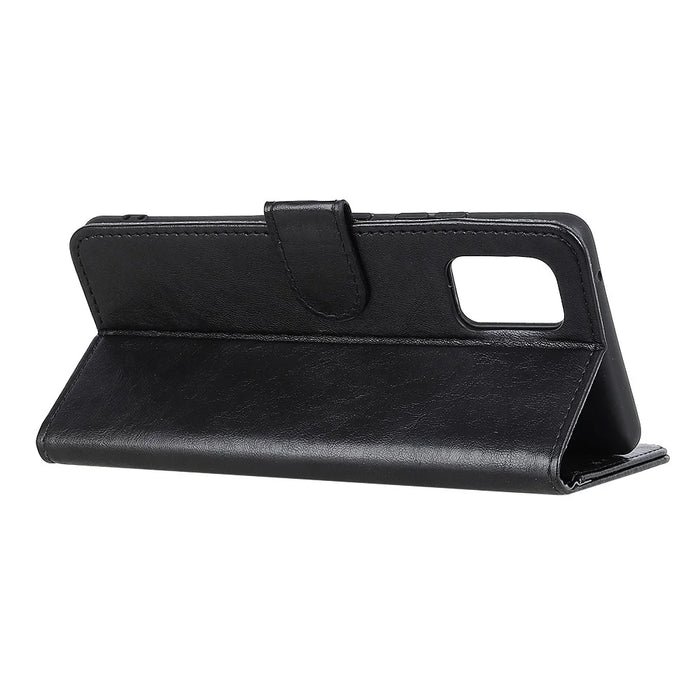 For Samsung Galaxy A41 (Global Version) Crazy Horse Leather Shell with Wallet Stand Case - Black - 3