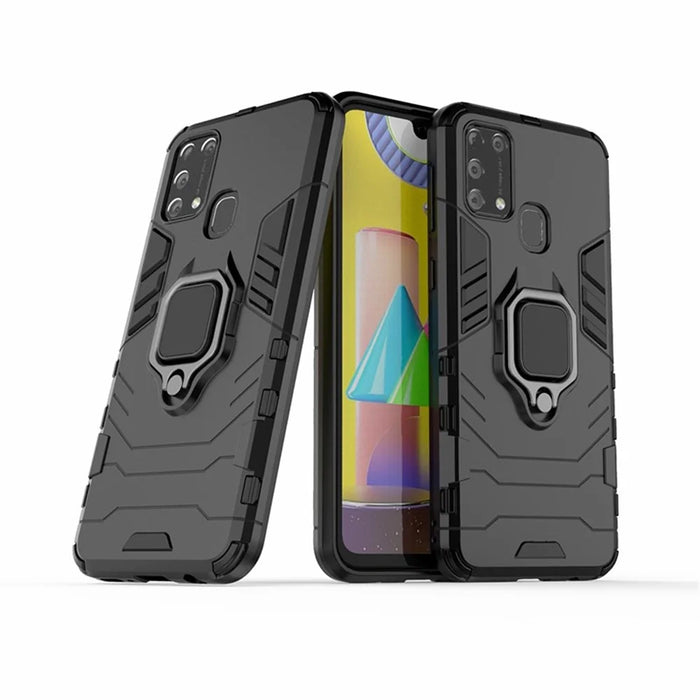 Cool Guard Ring Holder Kickstand PC + TPU Stylish Case for Samsung Galaxy M31 - Black - 2