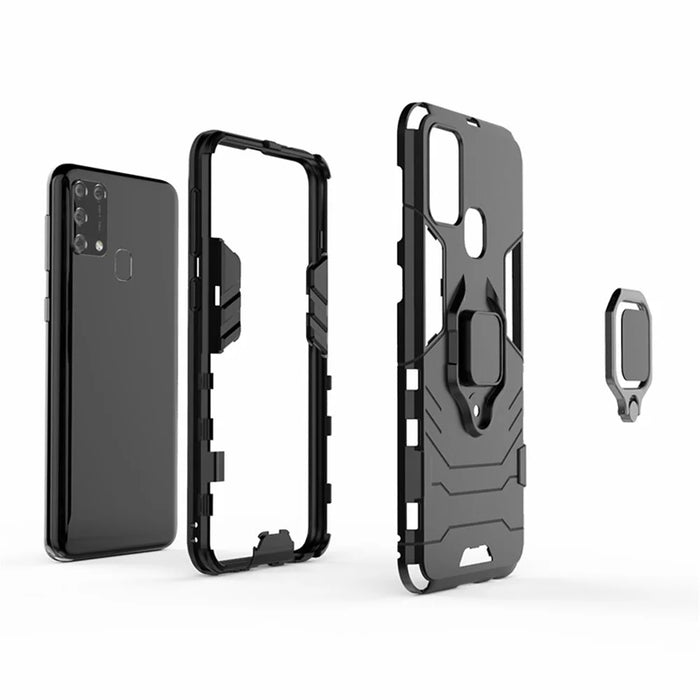 Cool Guard Ring Holder Kickstand PC + TPU Stylish Case for Samsung Galaxy M31 - Black - 3