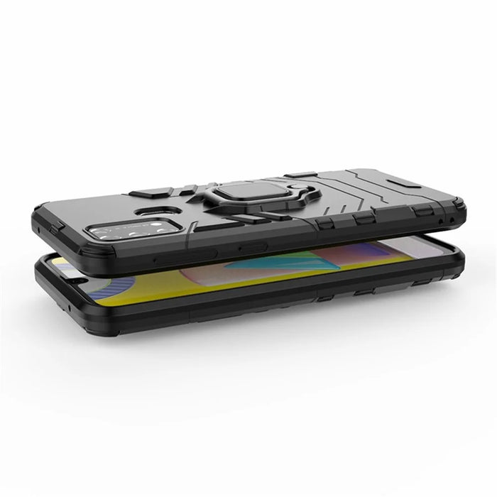 Cool Guard Ring Holder Kickstand PC + TPU Stylish Case for Samsung Galaxy M31 - Black - 4
