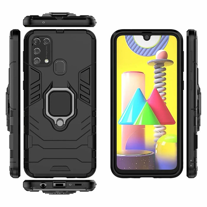 Cool Guard Ring Holder Kickstand PC + TPU Stylish Case for Samsung Galaxy M31 - Black - 6