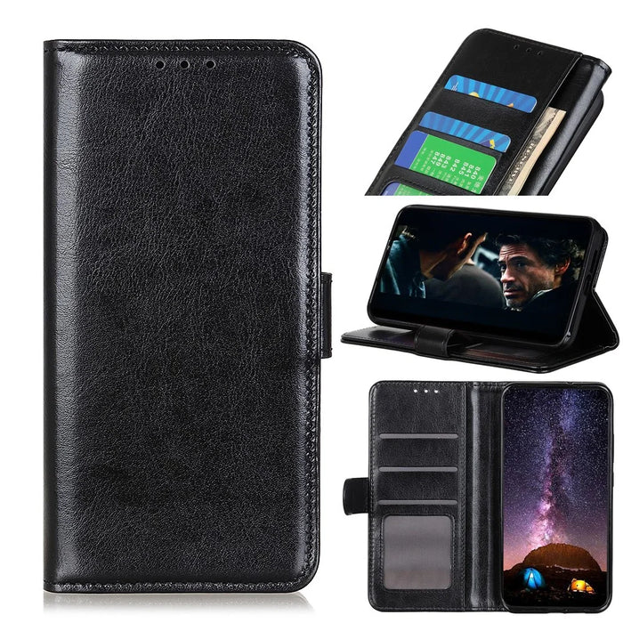 Crazy Horse Leather Wallet Stand Case for Samsung Galaxy A21s - Black - 1