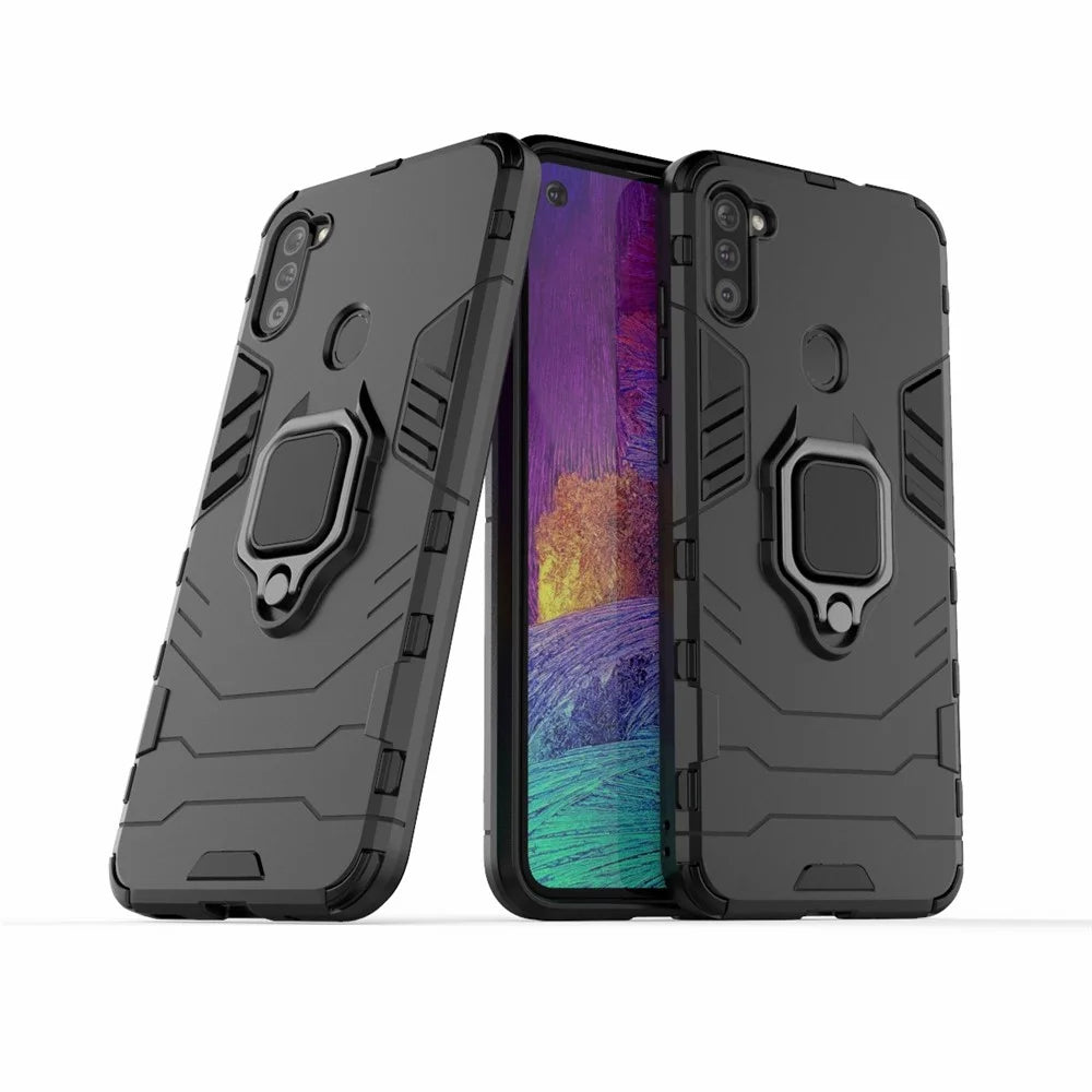 Cool Guard Ring Holder Kickstand PC + TPU Stylish Case for Samsung Galaxy A11 (EU Version) - Black - 1