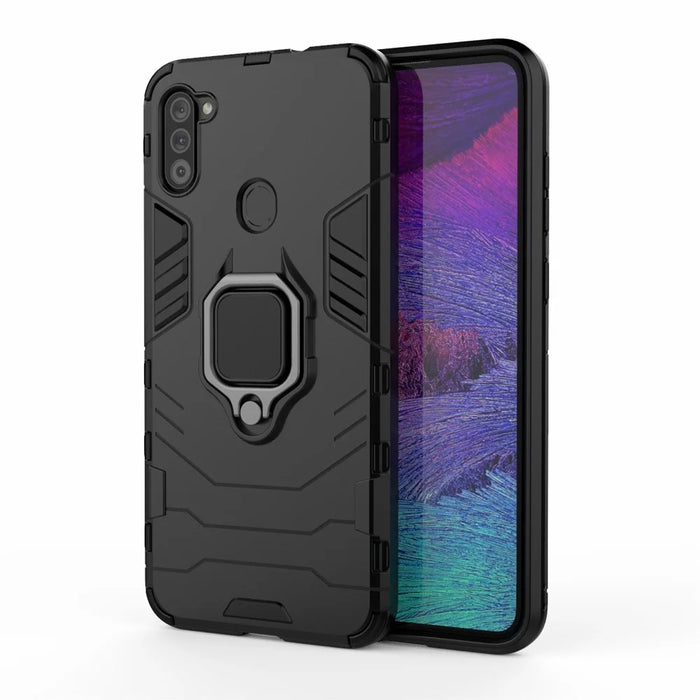 Cool Guard Ring Holder Kickstand PC + TPU Stylish Case for Samsung Galaxy A11 (EU Version) - Black - 2