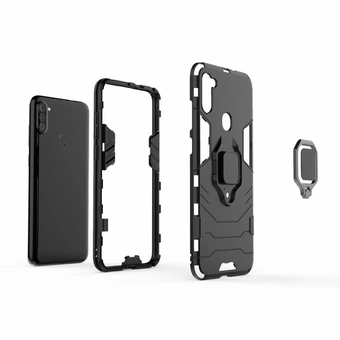Cool Guard Ring Holder Kickstand PC + TPU Stylish Case for Samsung Galaxy A11 (EU Version) - Black - 3