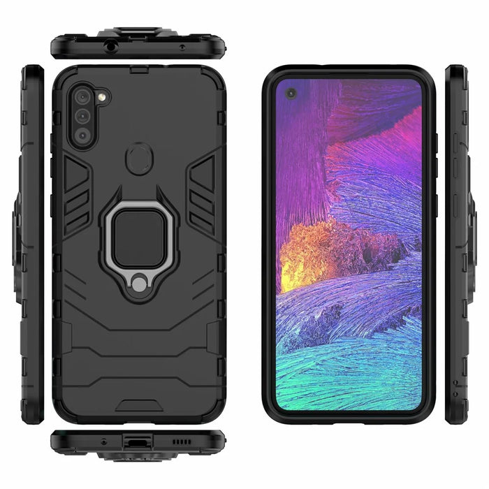 Cool Guard Ring Holder Kickstand PC + TPU Stylish Case for Samsung Galaxy A11 (EU Version) - Black - 6