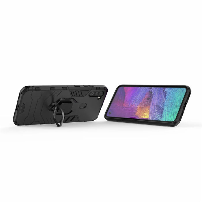 Cool Guard Ring Holder Kickstand PC + TPU Stylish Case for Samsung Galaxy A11 (EU Version) - Black - 7