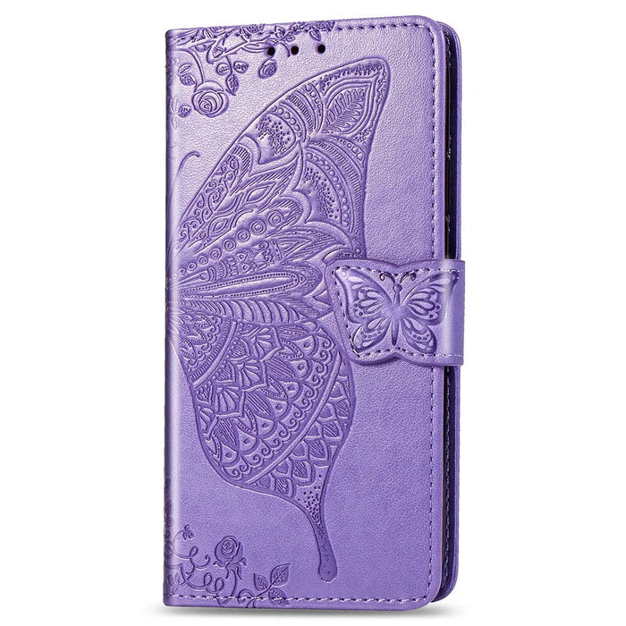 Imprint Butterfly Flower Leather Wallet Case for Samsung Galaxy A41 (Global Version) - Light Purple - 2
