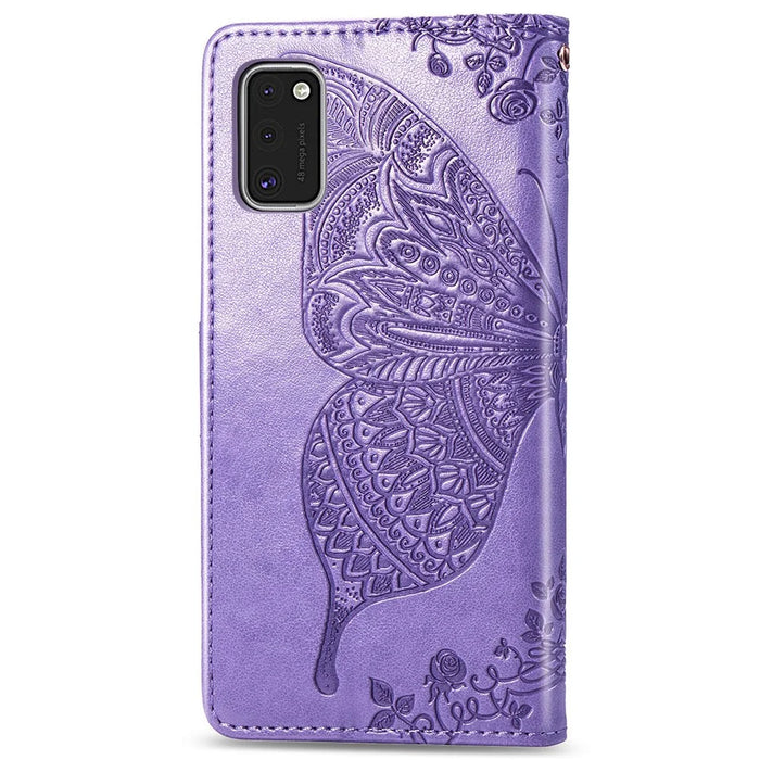 Imprint Butterfly Flower Leather Wallet Case for Samsung Galaxy A41 (Global Version) - Light Purple - 3