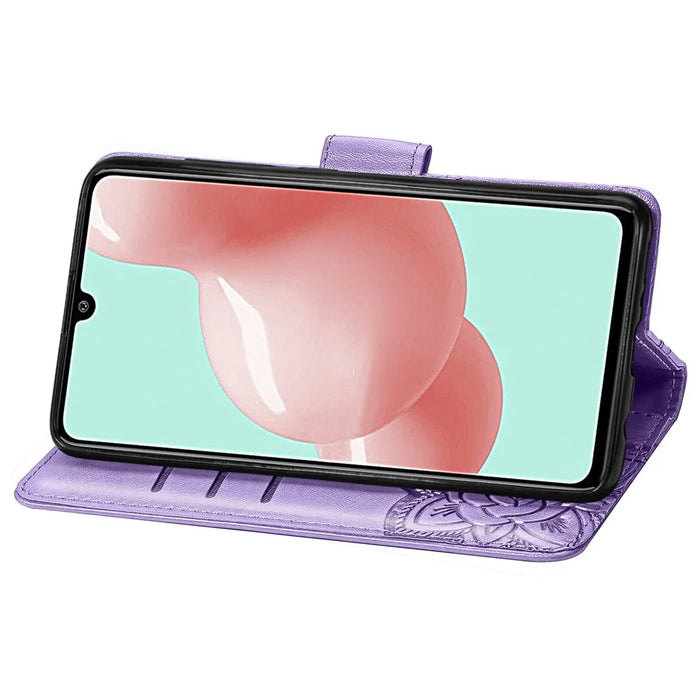 Imprint Butterfly Flower Leather Wallet Case for Samsung Galaxy A41 (Global Version) - Light Purple - 5