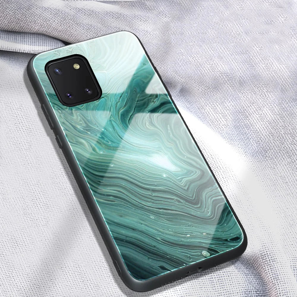 Marble Texture Tempered Glass Back + TPU Combo Phone Shell for Samsung Galaxy A91/S10 Lite - Style A - 1