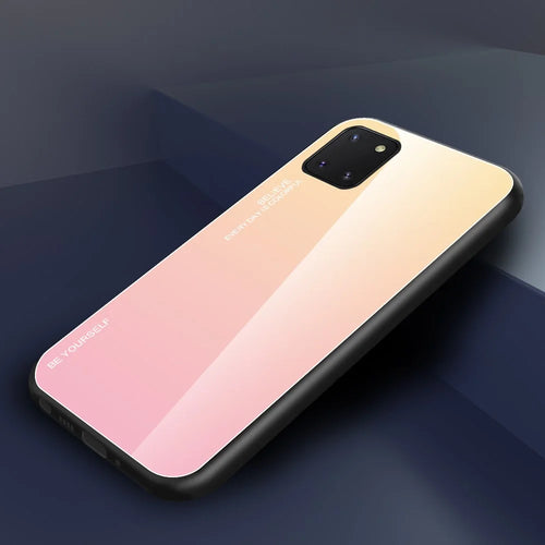 Gradient Color Tempered Glass + PC + TPU Hybrid Phone Case for Samsung Galaxy A91/S10 Lite - Gold / Pink - 1