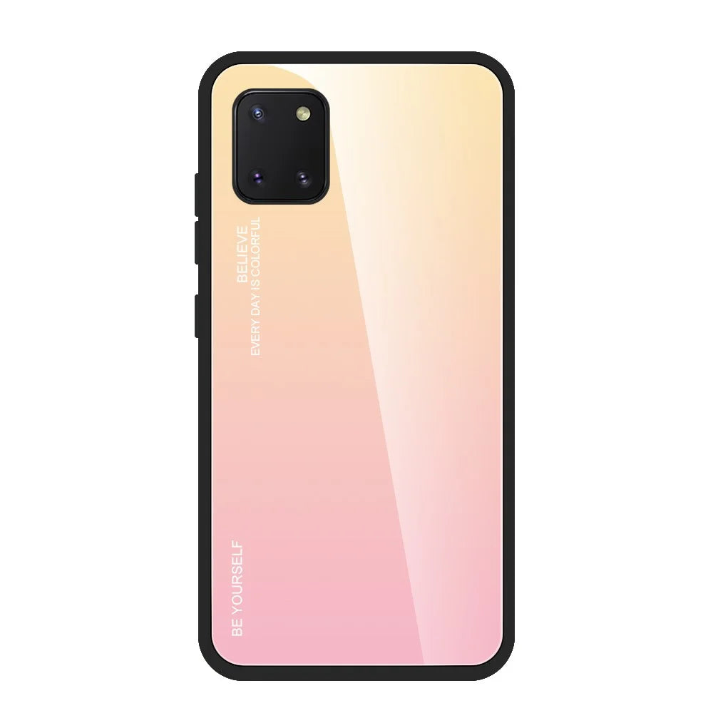 Gradient Color Tempered Glass + PC + TPU Hybrid Phone Case for Samsung Galaxy A91/S10 Lite - Gold / Pink - 3