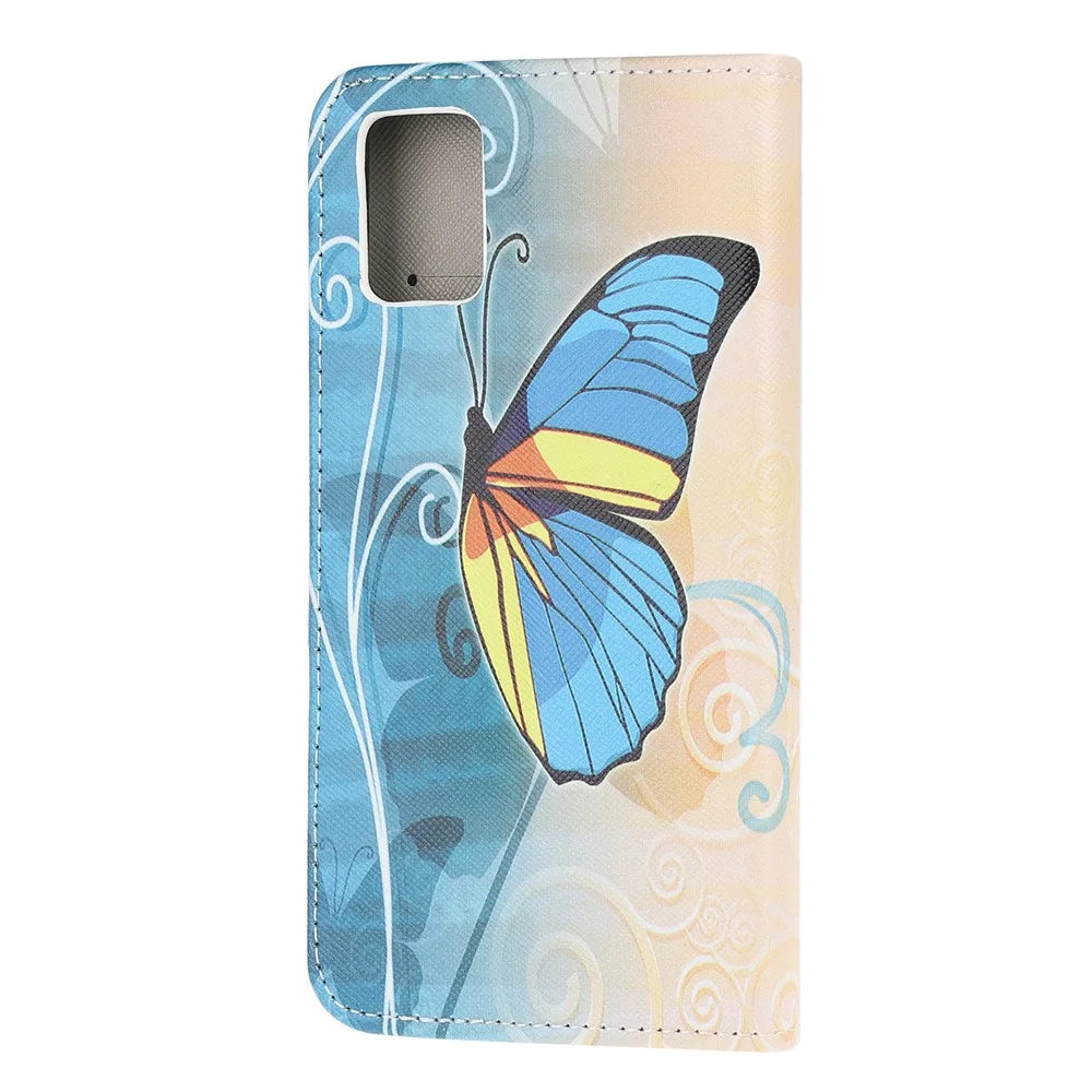 Cross Texture Patterned Flip Leather Shell Wallet Stand Phone Cover for Samsung Galaxy A31 - Blue Butterfly - 3