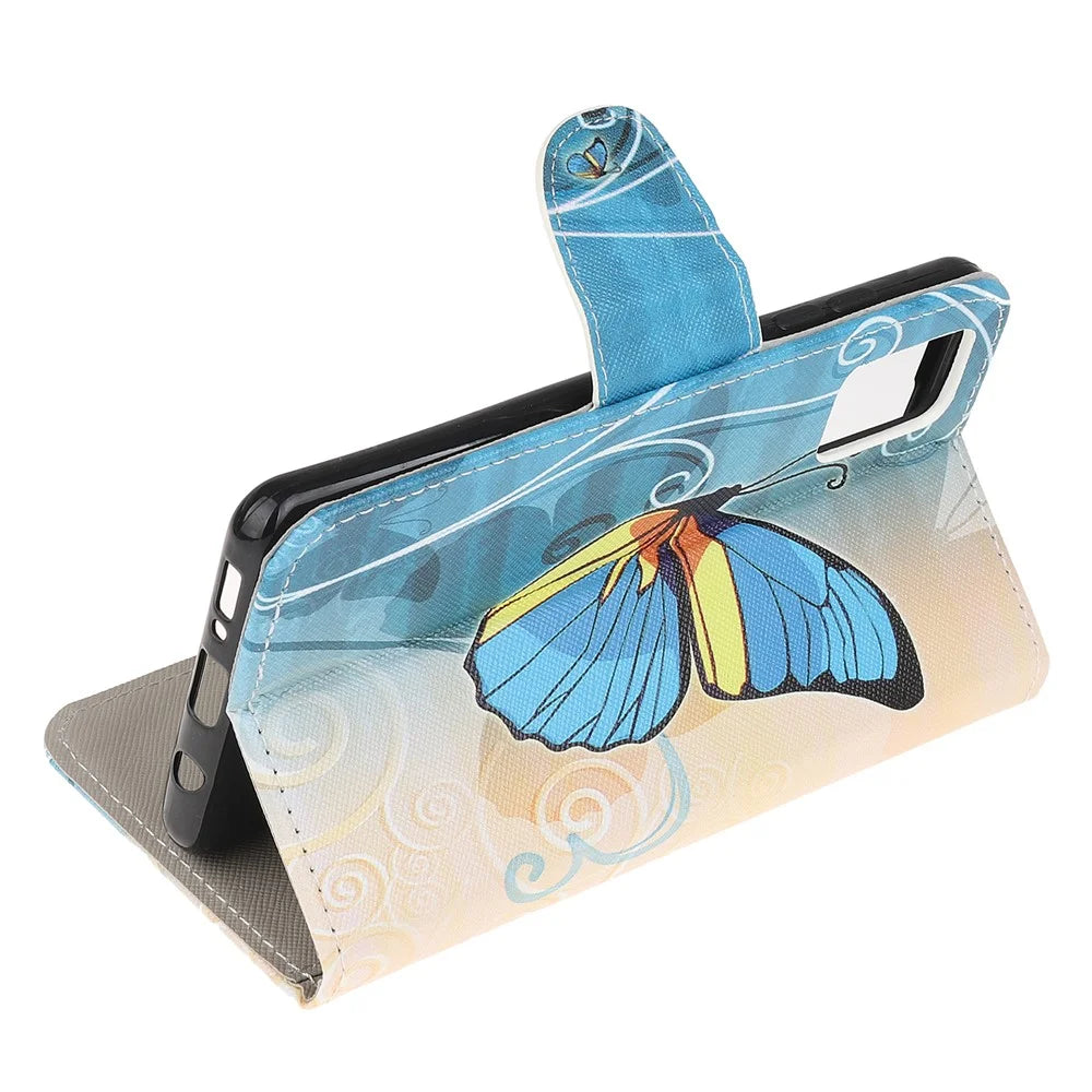 Cross Texture Patterned Flip Leather Shell Wallet Stand Phone Cover for Samsung Galaxy A31 - Blue Butterfly - 4