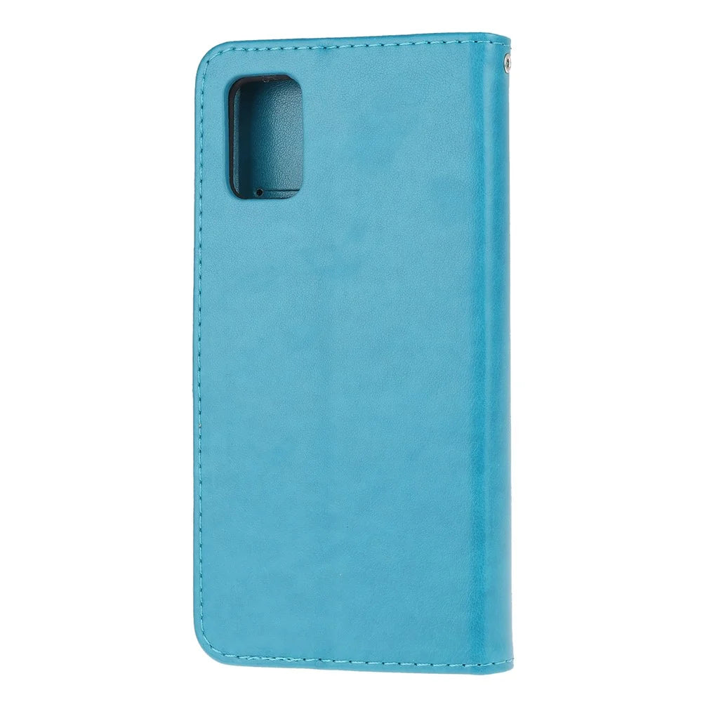 Imprint Butterfly Flowers Leather with Wallet Case for Samsung Galaxy A31 - Blue - 3