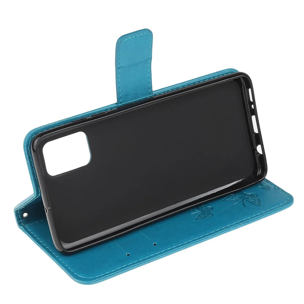 Imprint Butterfly Flowers Leather with Wallet Case for Samsung Galaxy A31 - Blue - 4