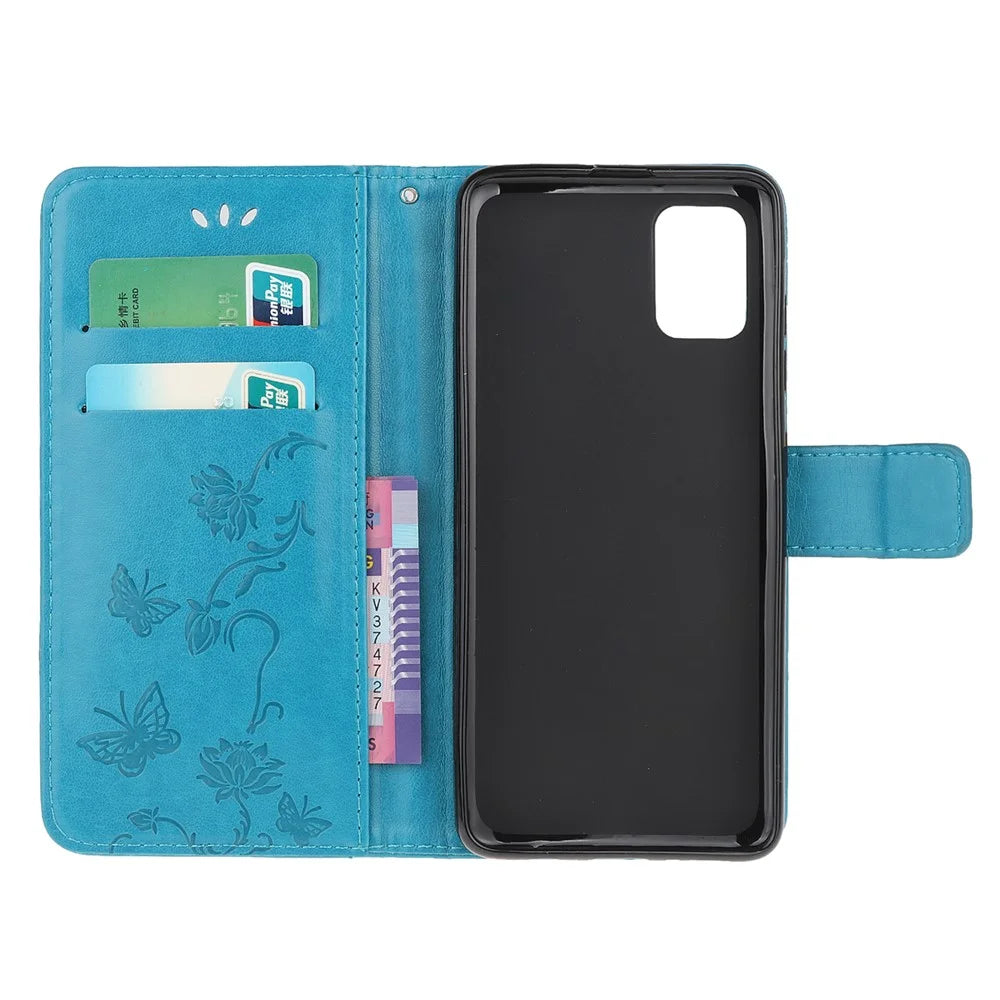 Imprint Butterfly Flowers Leather with Wallet Case for Samsung Galaxy A31 - Blue - 5