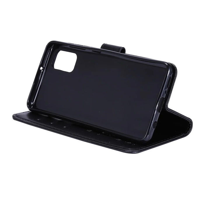 Imprint Butterflies Wallet Stand Flip Leather Phone Shell for Samsung Galaxy A41 (Global Version) - Black - 3