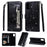 Glitter Powder Zippered Stand Leather Wallet Case with Strap for Samsung Galaxy A41 (Global Version) - Black - 1