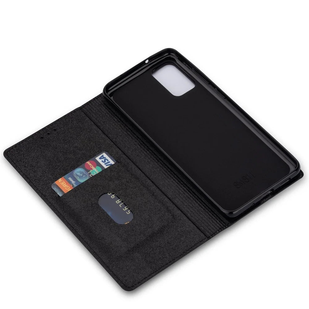 Flash Powder Auto-absorbed Leather Card Slot Shell for Samsung Galaxy A41 (Global Version) - Black - 4