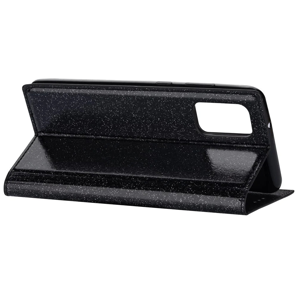 Flash Powder Auto-absorbed Leather Card Slot Shell for Samsung Galaxy A41 (Global Version) - Black - 5