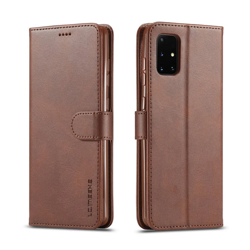 LC.IMEEKE Leather Wallet Stand Case for Samsung Galaxy A31 - Coffee - 1
