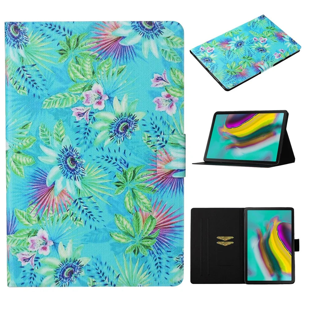 Pattern Printing Card Slots Flip Leather Tablet Cover for Samsung Galaxy Tab S5e SM-T720/T725 - Flowers - 1