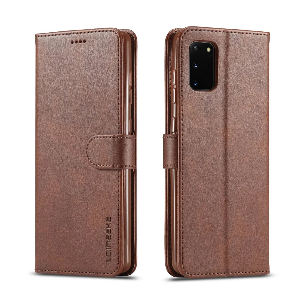 LC.IMEEKE Wallet Stand Leather Mobile Cover for Samsung Galaxy A41 (Global Version) - Coffee - 1