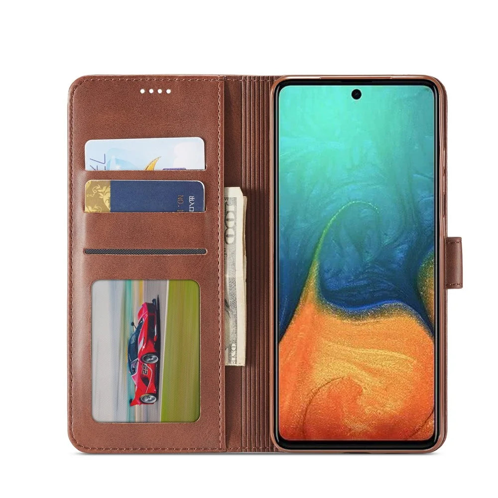 LC.IMEEKE Wallet Stand Leather Mobile Cover for Samsung Galaxy A41 (Global Version) - Coffee - 4