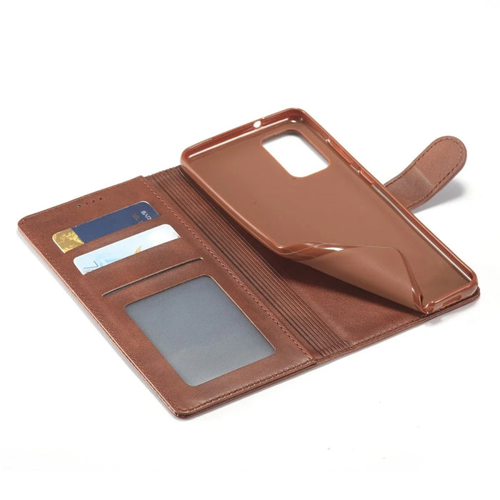 LC.IMEEKE Wallet Stand Leather Mobile Cover for Samsung Galaxy A41 (Global Version) - Coffee - 6