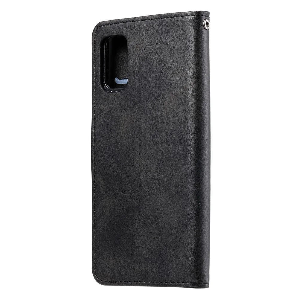 Zipper Pocket Leather Wallet Stand Case for Samsung Galaxy A41 (Global Version) - Black - 4