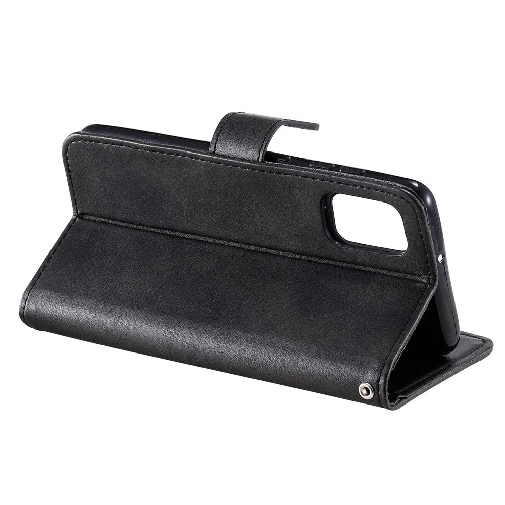 Zipper Pocket Leather Wallet Stand Case for Samsung Galaxy A41 (Global Version) - Black - 7