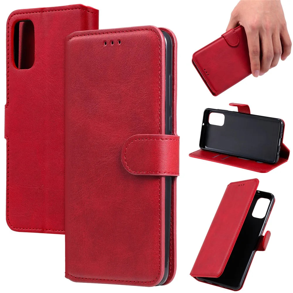 PU Leather Wallet Stand Magnetic Cover for Samsung Galaxy A41 (Global Version) - Red - 1