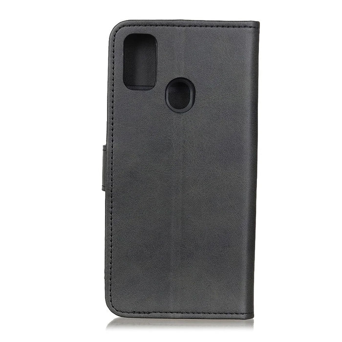 Matte Skin Leather Wallet Stand Case for Samsung Galaxy A21s - Black - 2