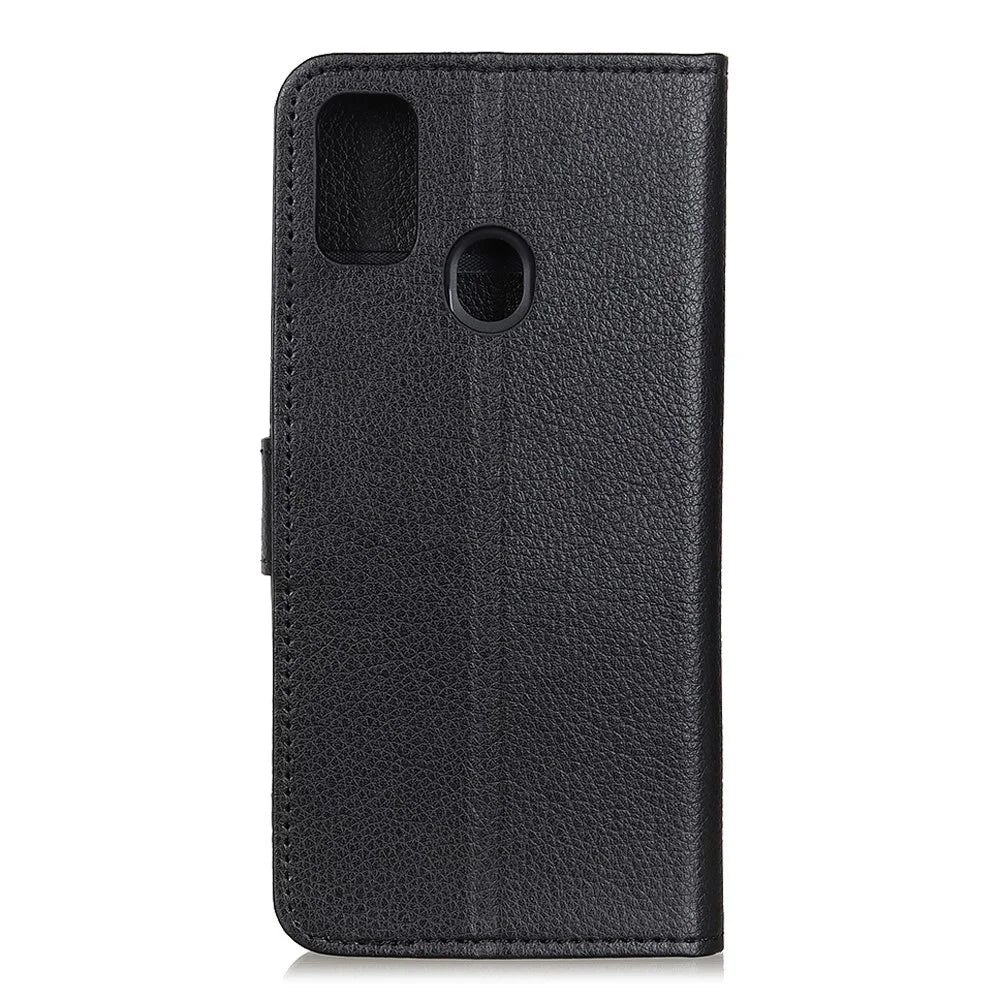 Litchi Skin Leather Wallet Phone Case for Samsung Galaxy A21s, Stand Flip Shockproof Smartphone Protector - Black - 2