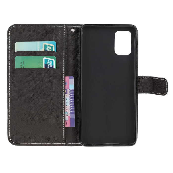 Newly Patterns Cross Texture Leather Wallet Shell with Strap for Samsung Galaxy A51 SM-A515 - Cat Eyes - 3