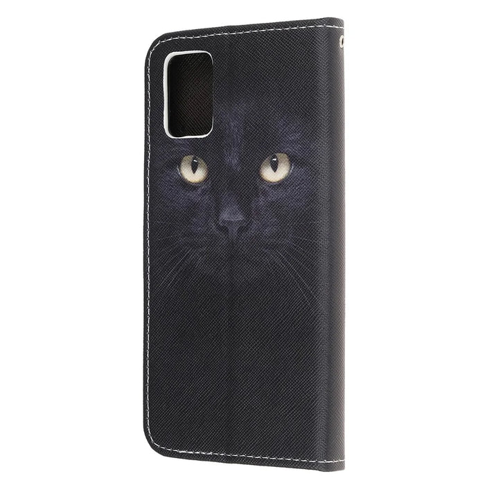 Newly Patterns Cross Texture Leather Wallet Shell with Strap for Samsung Galaxy A51 SM-A515 - Cat Eyes - 5