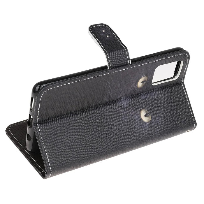 Newly Patterns Cross Texture Leather Wallet Shell with Strap for Samsung Galaxy A51 SM-A515 - Cat Eyes - 6