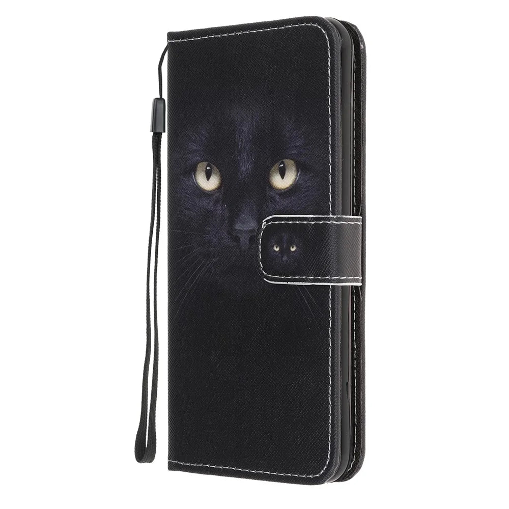 Newly Patterns Cross Texture Leather Wallet Case with Strap for Samsung Galaxy A41 (Global Version) - Cat Eyes - 4