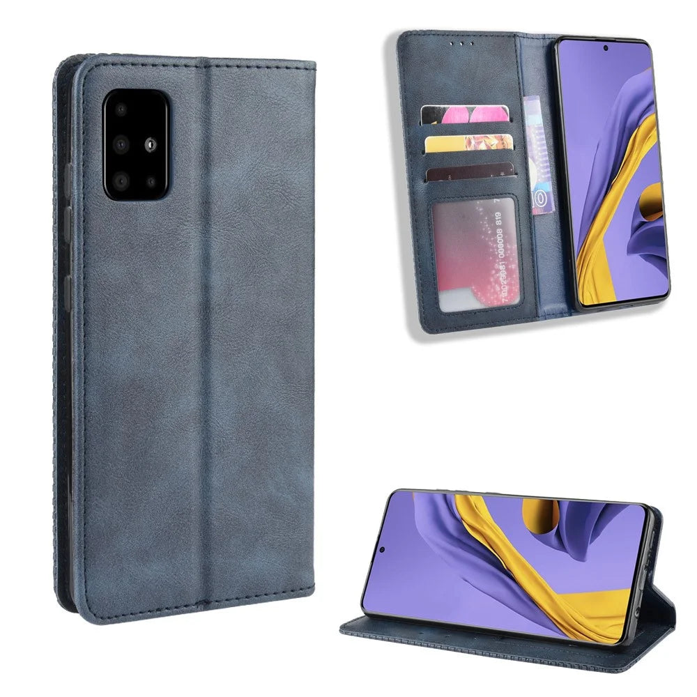 Retro Leather with Wallet Stand Cover for Samsung Galaxy A71 5G SM-A716 - Blue - 1
