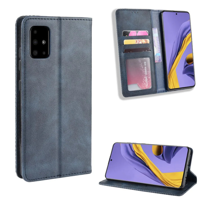 Retro Leather with Wallet Stand Cover for Samsung Galaxy A71 5G SM-A716 - Blue - 1