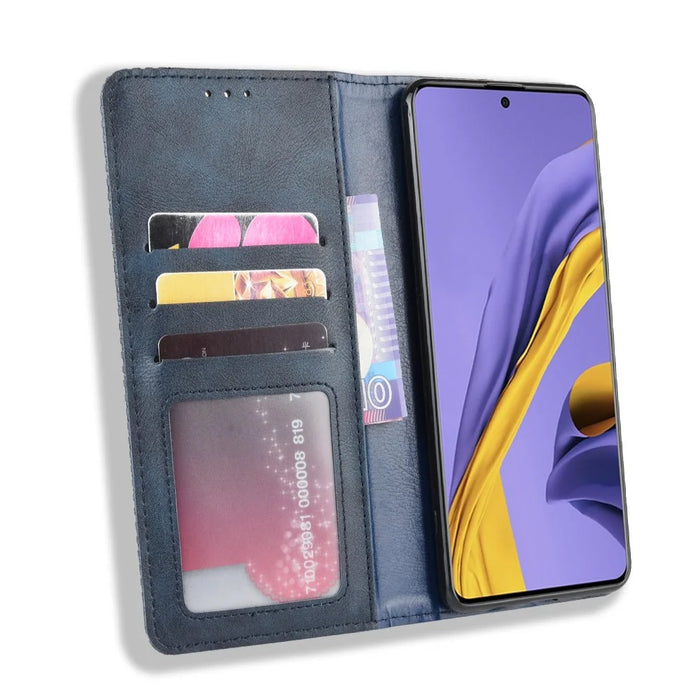 Retro Leather with Wallet Stand Cover for Samsung Galaxy A71 5G SM-A716 - Blue - 5