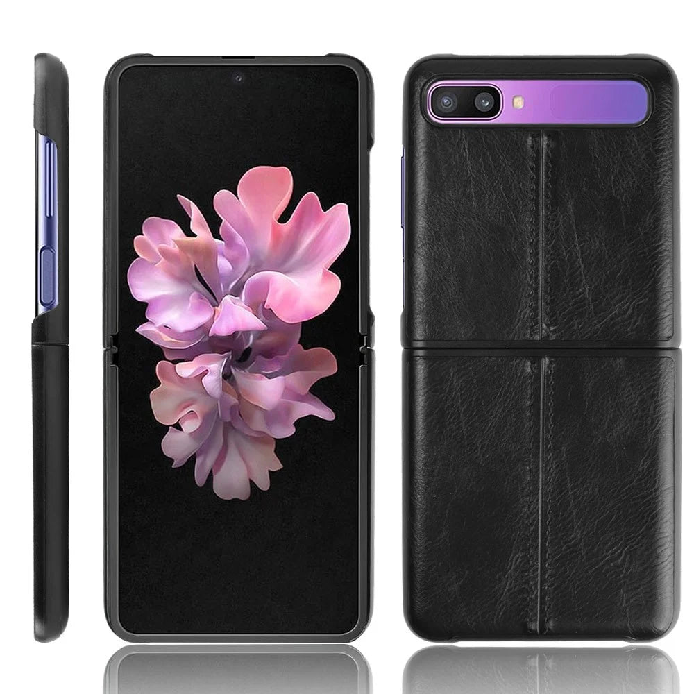 PU Leather Coated PC + TPU Case for Samsung Galaxy Z Flip - Black - 1
