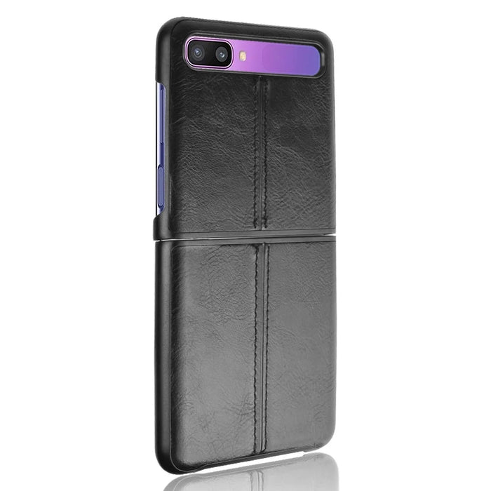 PU Leather Coated PC + TPU Case for Samsung Galaxy Z Flip - Black - 4